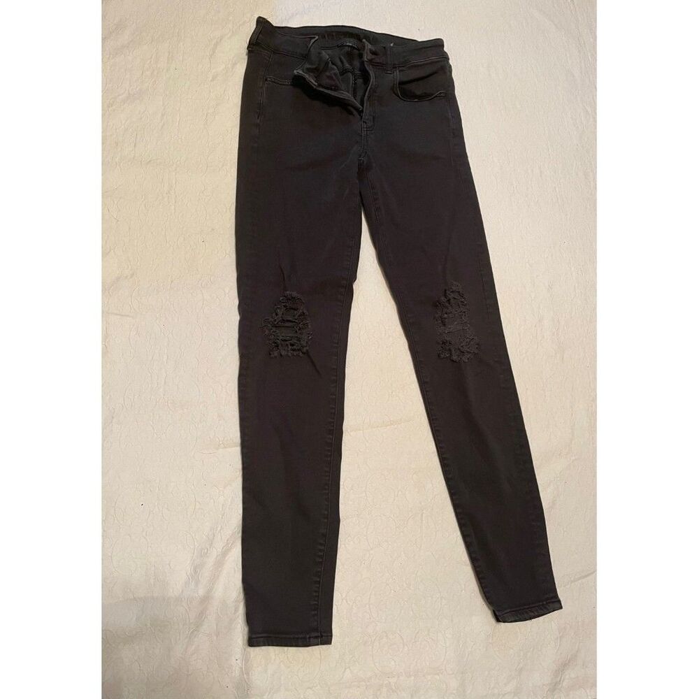 American Eagle Jeans Black Denim jeggings hi rise 28 6 distressed